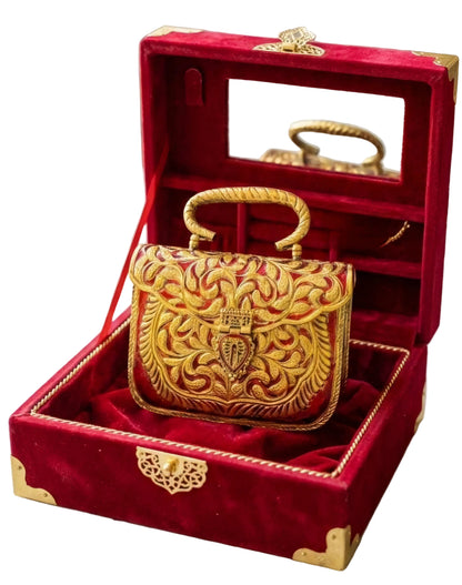 Heritage Gold Meenakari Brass Metal Royal Clutch Bag | Designer Bridal Wedding Handbag