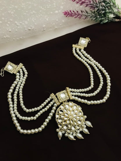 Premium Multi-Strand Pearl Hair Brooch with Statement Pendant | Bridal & Partywear Hair Accessory