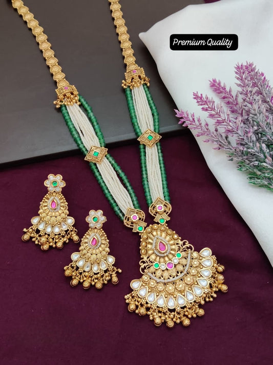 Pearl Embellished Long Rani Haar – Elegant Bridal Long Necklace Set for Wedding & Festive Wear