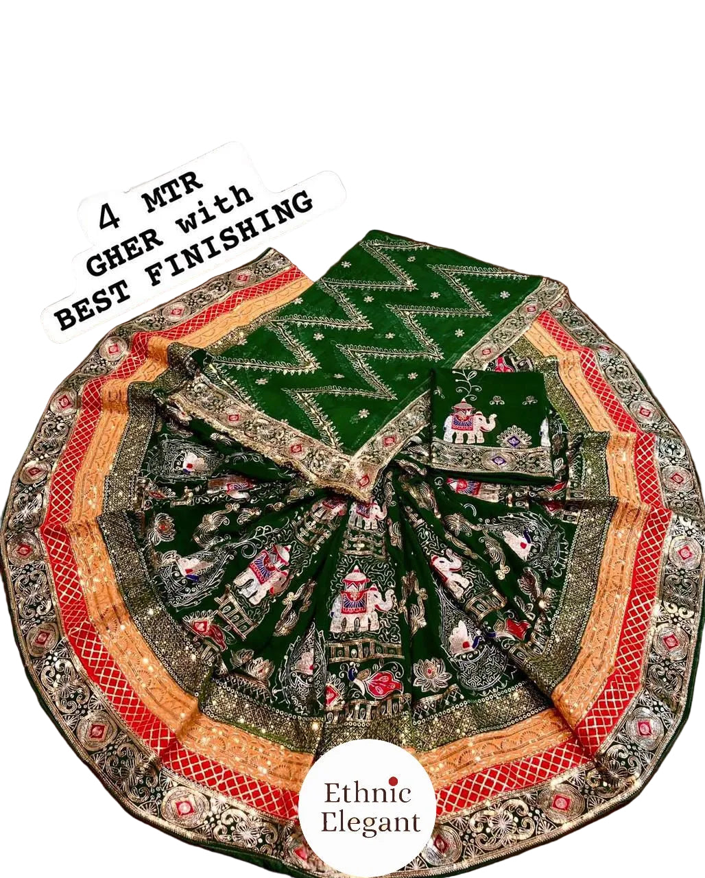 Premium Designer Lehenga Poshak (4 Mtr Gher) – Georgette Fabric with Heavy Embroidery & Odhani