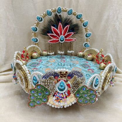 Traditional Handcrafted Festival Singhasan come with 2 cushion 1 Tilak stick for Laddu Gopal & Ganpati  size 10 inch