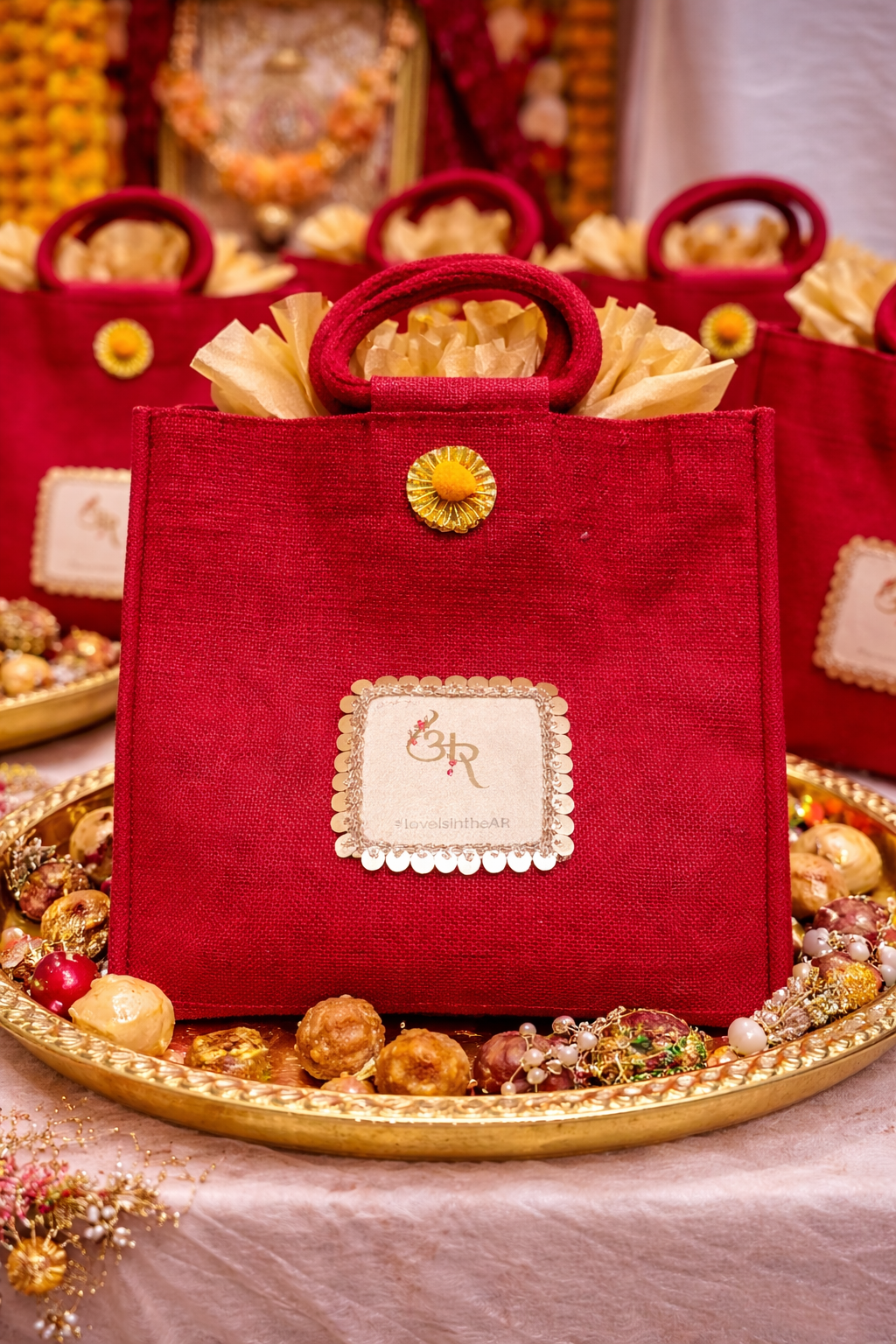 Customized Jute Gift Bag for Wedding & Festive Return Gifts pack of 50  size size 14*10*6 inch