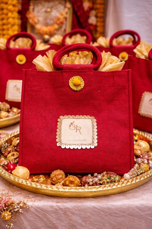 Customized Jute Gift Bag for Wedding & Festive Return Gifts pack of 50  size size 14*10*6 inch