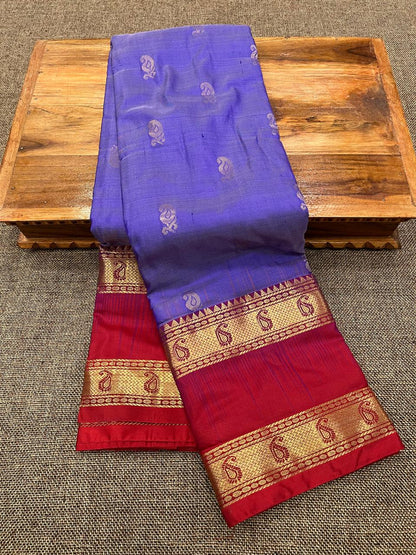 Kanjivaram Pure Silk Paithani Saree – Traditional Zari Border with Shoulder Butti & Contrast Blouse
