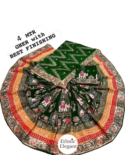 Designer 4 Meter Gher Rajasthani Poshak – Vintage Boutique Georgette Lehenga Suit with Heavy Odhani
