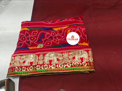Rajasthani Red Bandhej Odhna Chunri   (code w/s)