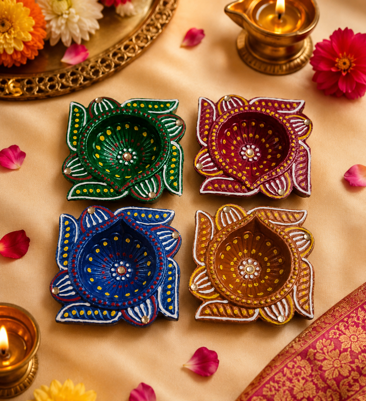 Traditional design swasthik terracotta Diya 🪔pack of 4  size 3*inch