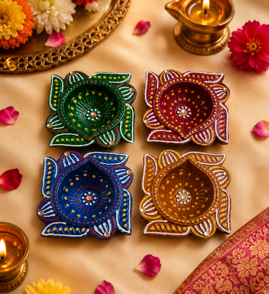 Traditional design swasthik terracotta Diya 🪔pack of 4  size 3*inch
