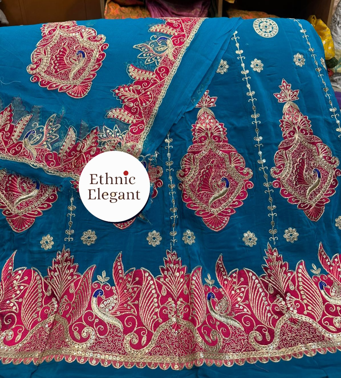 Natural Silk Thakurji Poshak with Pure Odhna | Original Copper Handwork | Heavy 4-Side Border | Unstitched