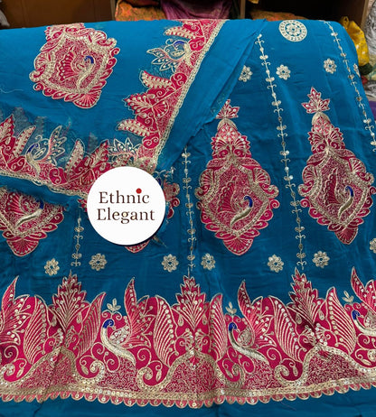 Natural Silk Thakurji Poshak with Pure Odhna | Original Copper Handwork | Heavy 4-Side Border | Unstitched
