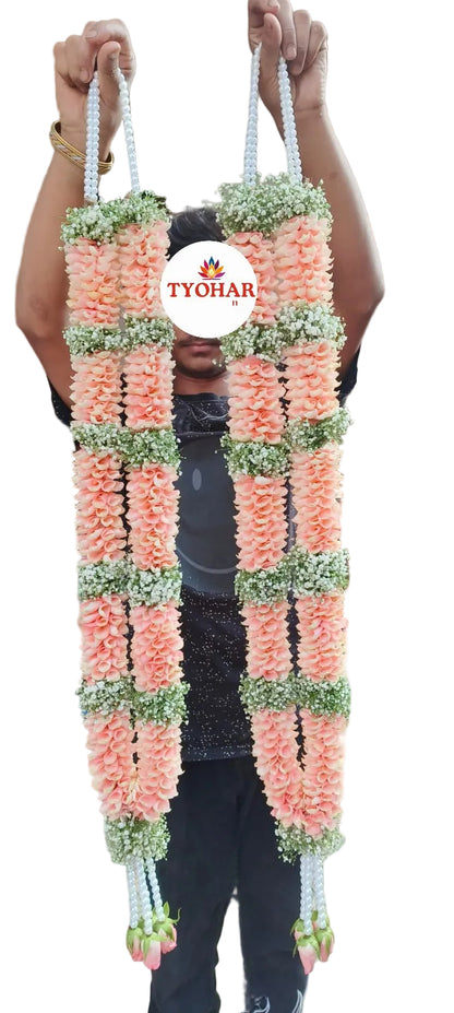Baby Pink Fresh Flower Varmala Pair | Wedding Jaimala Garland for Bride & Groom
