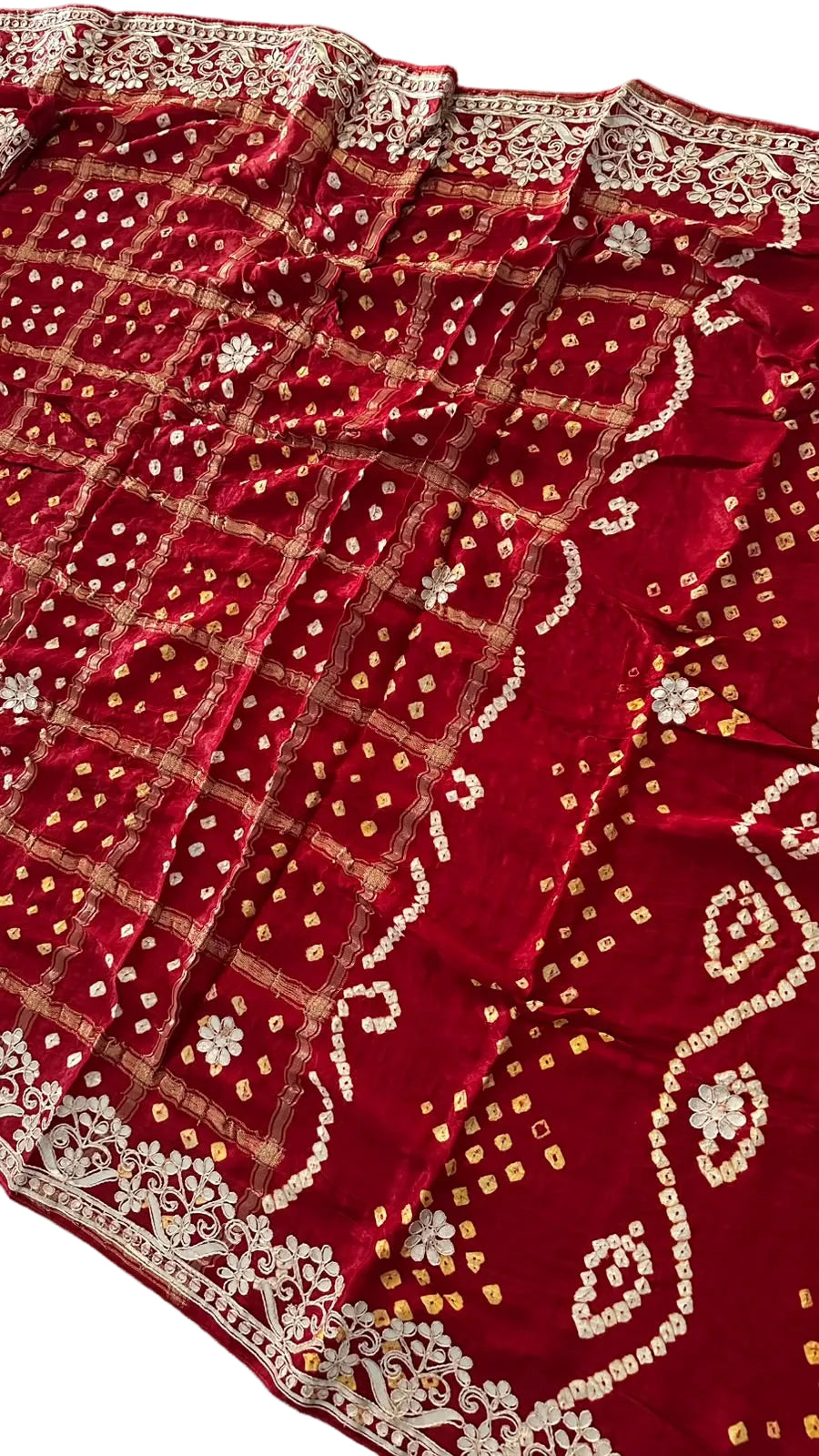 Pure Modal Gajji silk Gotta Patti Zari work Traditional Red & Maroon     Ghatchola saree