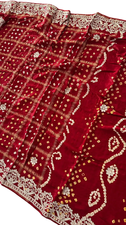 Pure Modal Gajji silk Gotta Patti Zari work Traditional Red & Maroon     Ghatchola saree