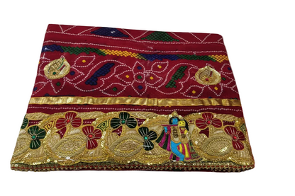Luxury Marwadi Bandhej Chunri Pomcha with Zardozi Work | Kolkata Handcrafted Georgette Odhna