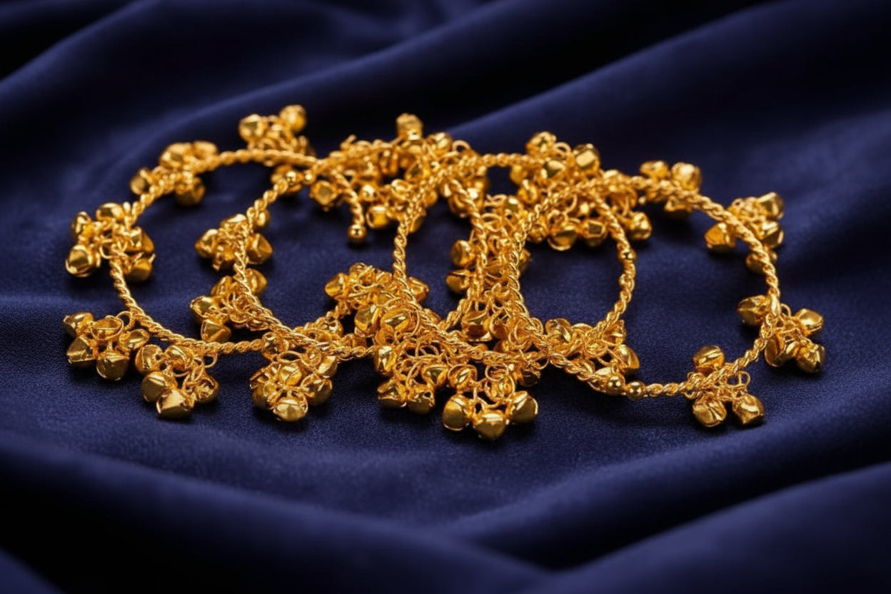 Kashmiri Gold-Toned Bangles with Ghungroo Charms | Traditional Indian Festive & Bridal Jewellery