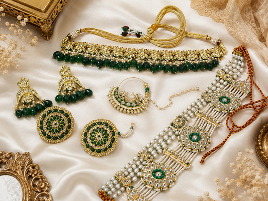 Traditional Elegant Jewelry Combo Set – Pearl & Kundan Ethnic Necklace Set for Wedding & Festive Wear