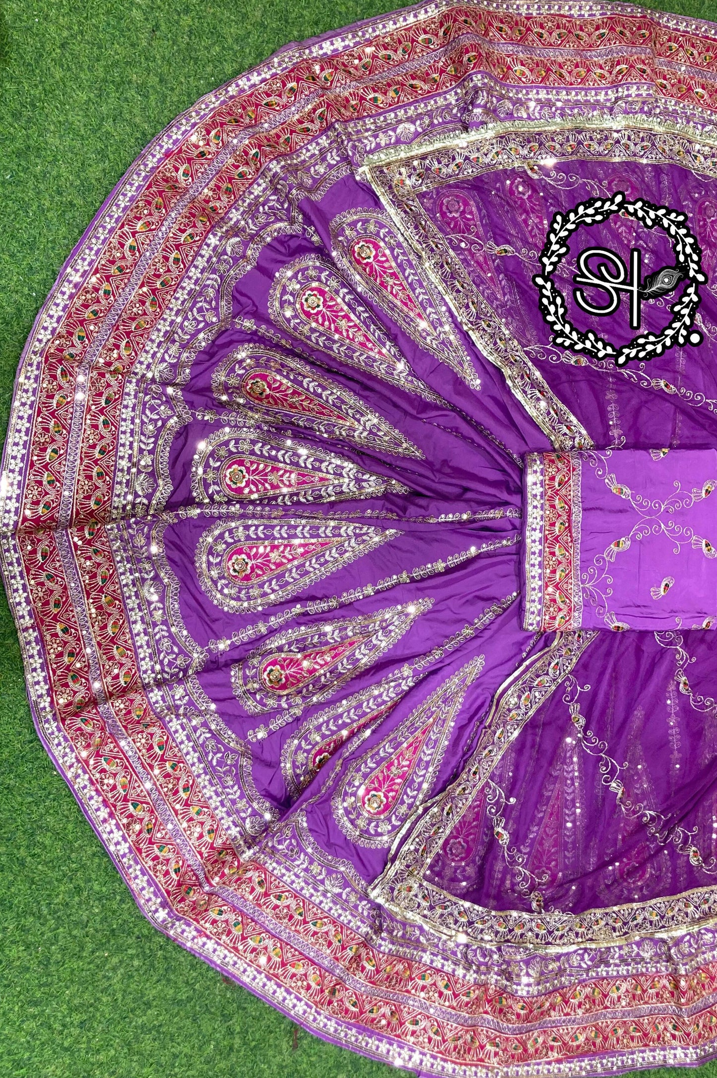 Designer Vintage Style Rajputi Poshak | Premium Crepe Silk & Humarai Pure Odhani | Heavy Zari & Velvet Patch Work