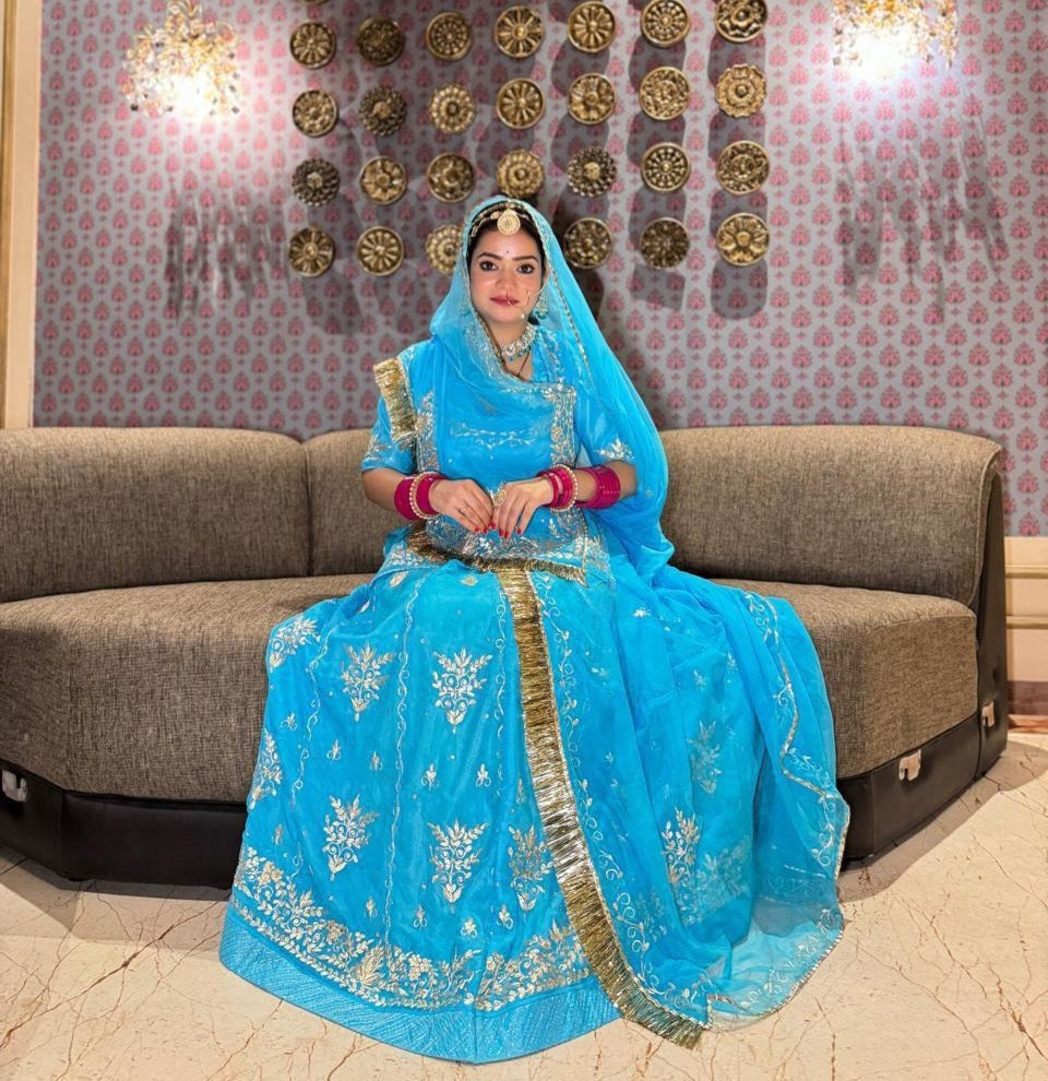 Rajwari Look Rajasthani Poshak – Pure Humrahi Fabric with Zari Kasab Pitta Work & Heavy Odhna