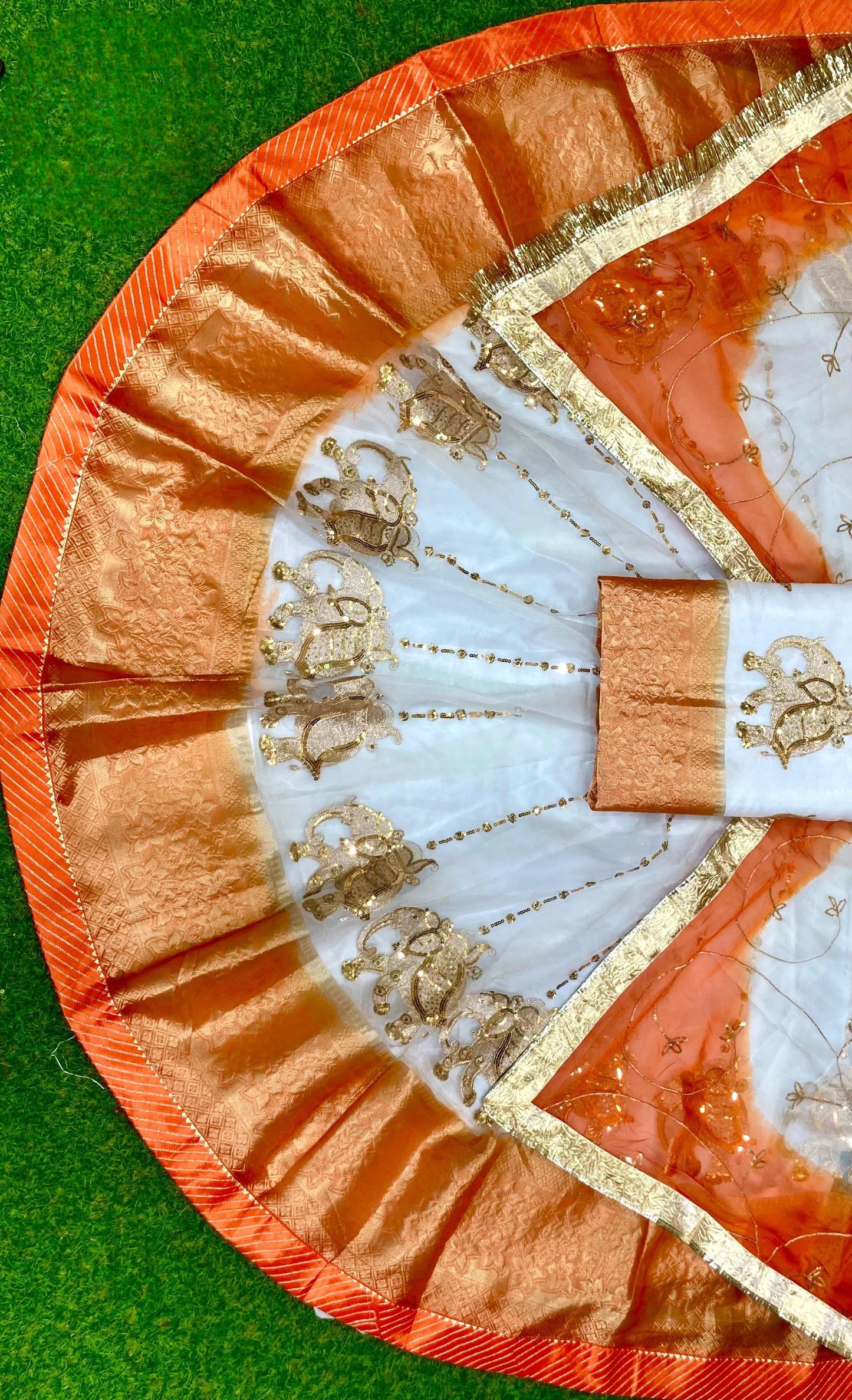 Rajwadi Tissue Organza Rajasthani Poshak – 4 Mtr Gher with Banarasi Border & Copper Sequin Work