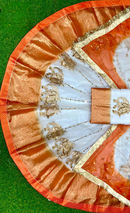Rajwadi Tissue Organza Rajasthani Poshak – 4 Mtr Gher with Banarasi Border & Copper Sequin Work