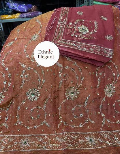 Natural crap / tissue  thakurji pure odhna heavy jardoji dabka work elegant poshak