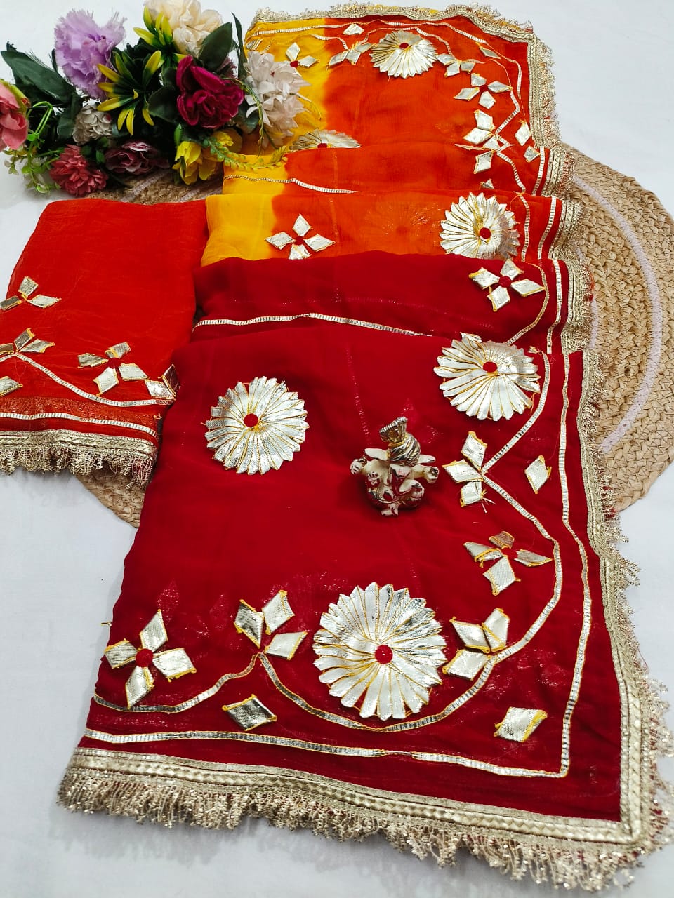 Pure Najmeen Chiffon Saree with Floral Gota Patti Work – Heavy Fancy Designer Saree