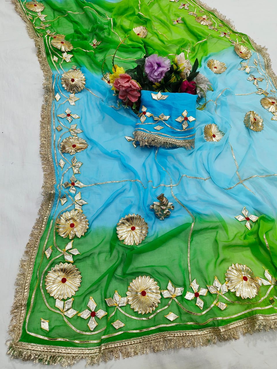 Pure Najmeen Chiffon Saree with Floral Gota Patti Work – Heavy Fancy Designer Saree