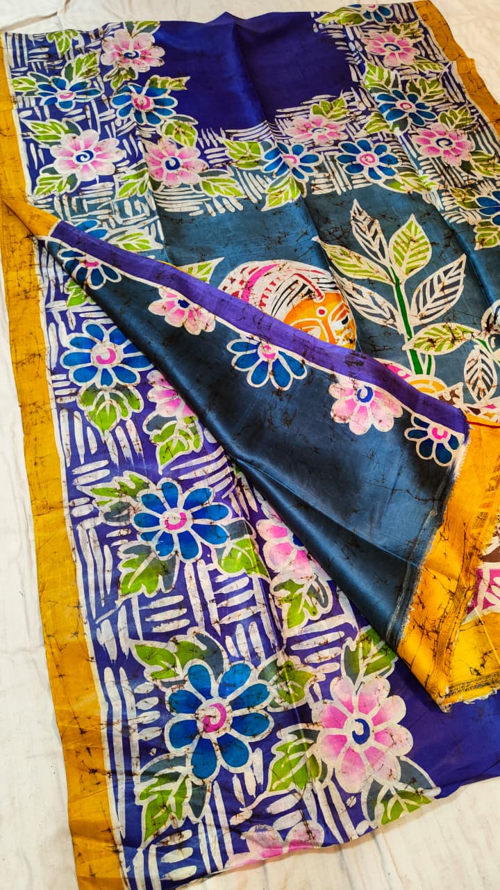 Pure Bishnupuri Silk Batik Saree | Handpainted & Silk Mark Certified