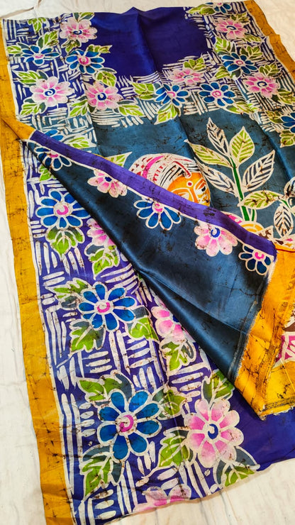Pure Bishnupuri Silk Batik Saree | Handpainted & Silk Mark Certified
