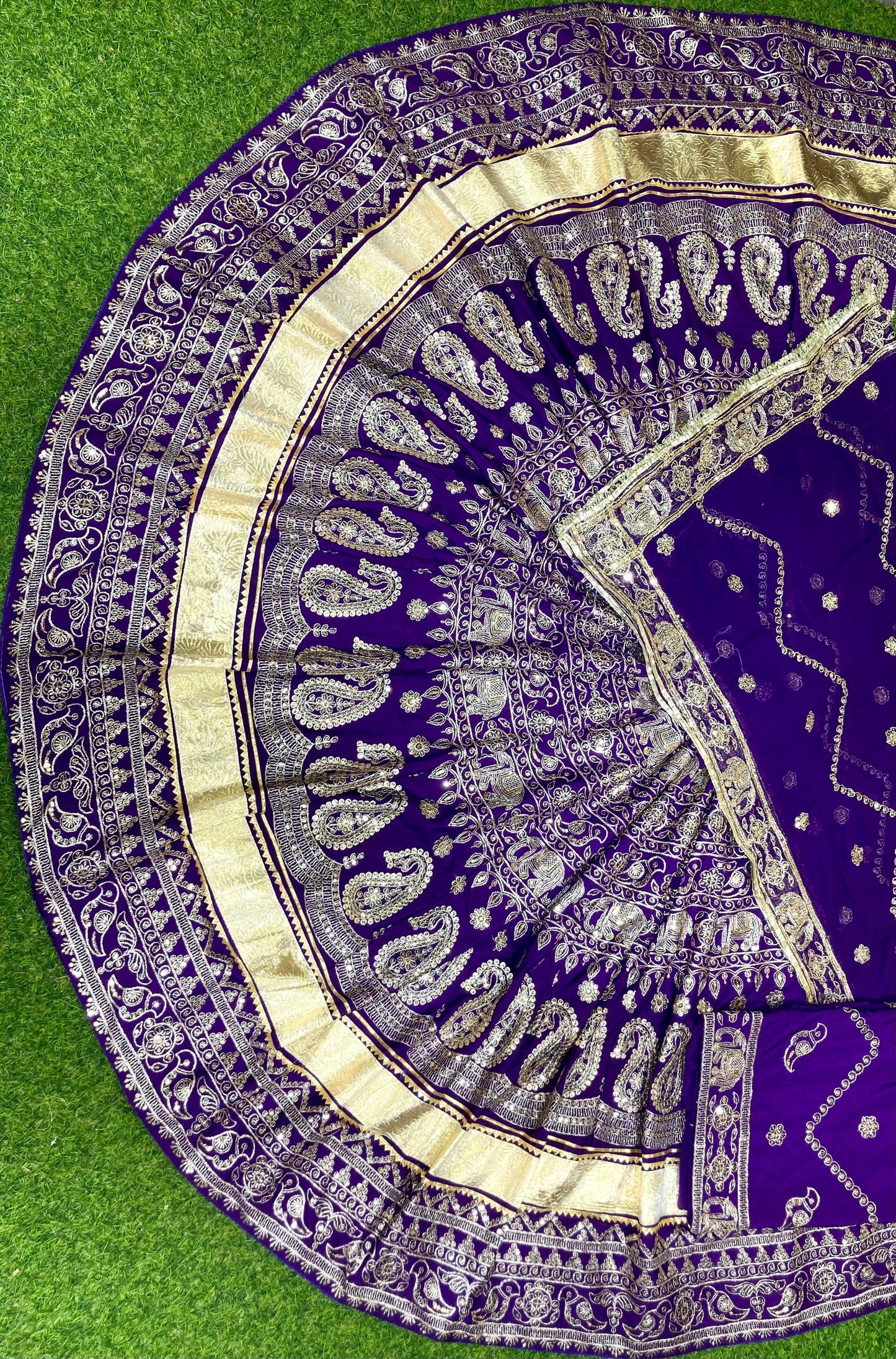 Designer Rajasthani Poshak Lehenga Set with Pure Odhani | Crepe Silk 4 MTR Gher | Vintage Zari & Gotta Work