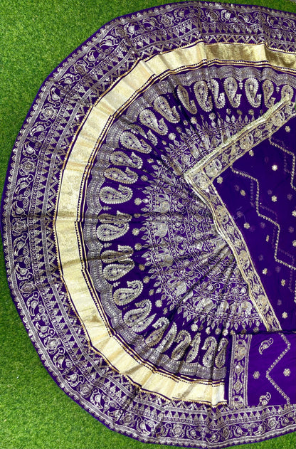 Designer Rajasthani Poshak Lehenga Set with Pure Odhani | Crepe Silk 4 MTR Gher | Vintage Zari & Gotta Work