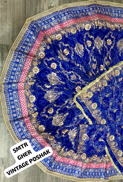 Vintage Rajputi Chunri Silk Poshak with Heavy Zari & Jaal Work – Royal Boutique Edition