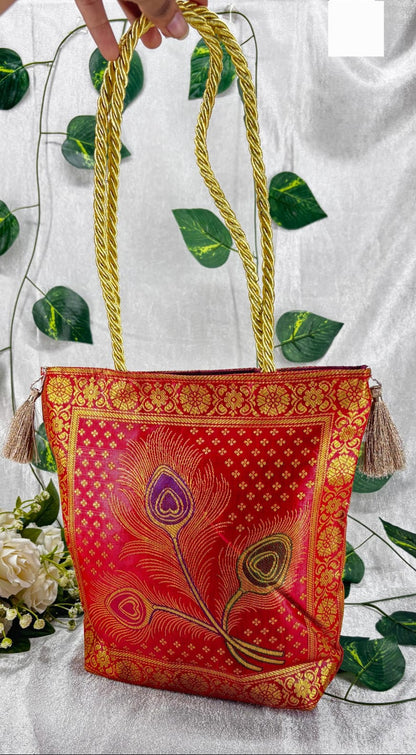 Banarasi Silk brocade Ethnic hand bag zari woven   pack of 2         size 10/10*inch