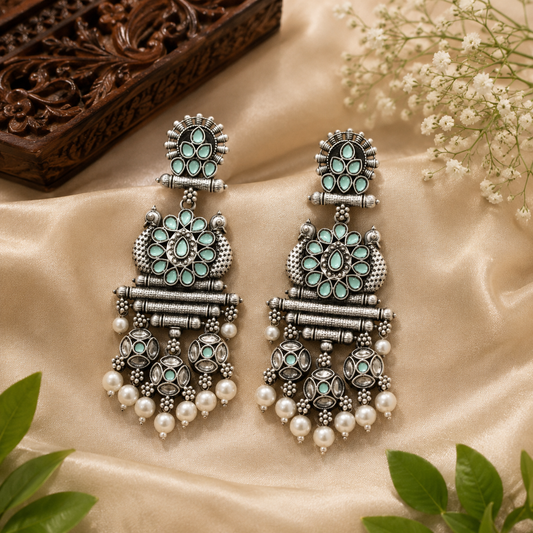 Oxidised Silver Jhumka Earrings – Traditional Antique Tribal Ghungroo Drop Statement Jewelry