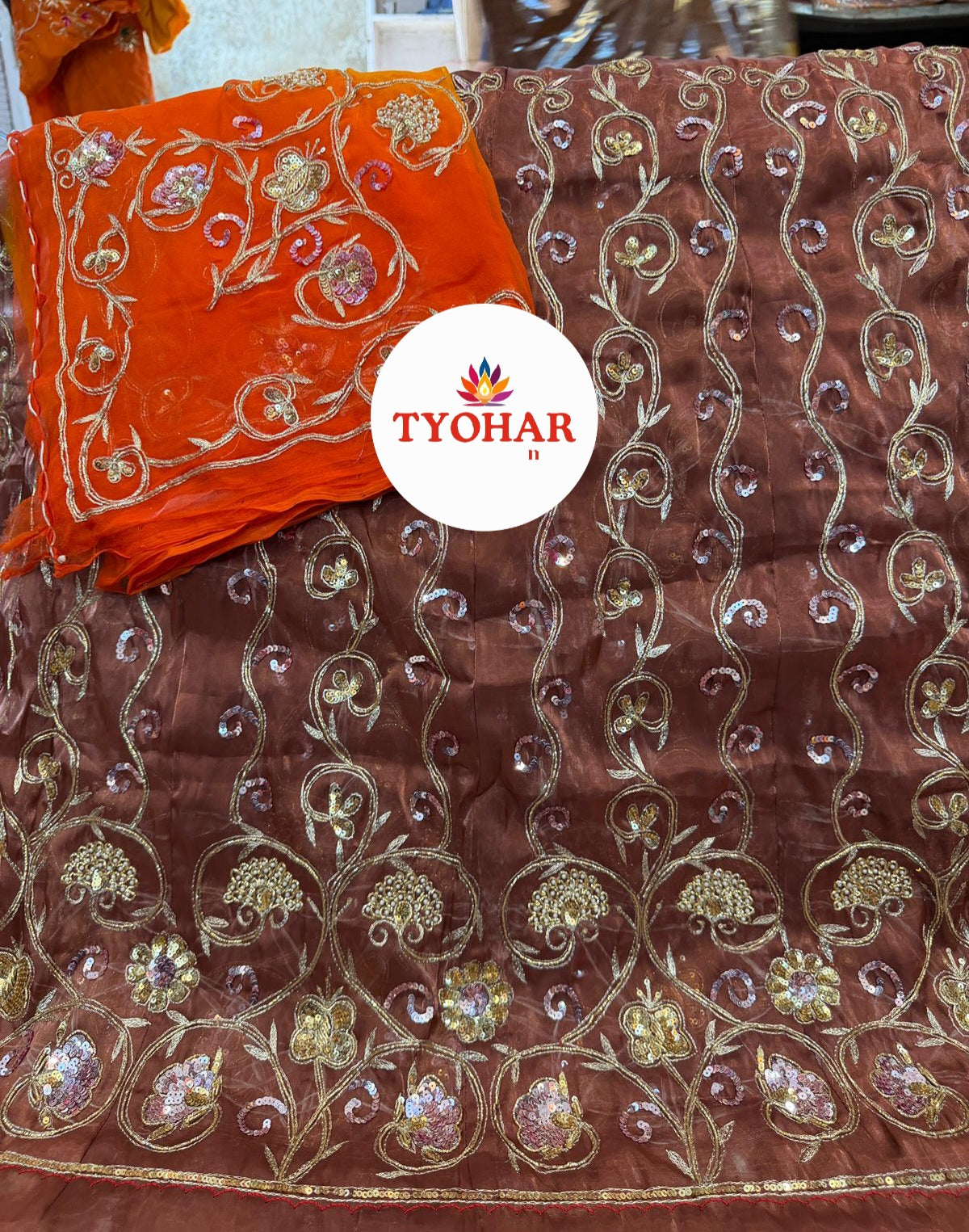 Heavy Bember Satin Thakurji Poshak with Pure Odhna | Aari Taari Dabka Handwork Dress