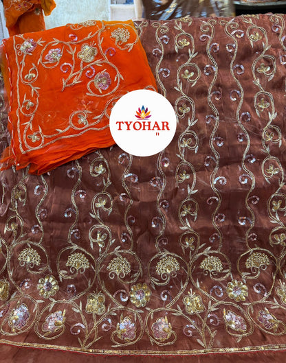 Heavy Bember Satin Thakurji Poshak with Pure Odhna | Aari Taari Dabka Handwork Dress
