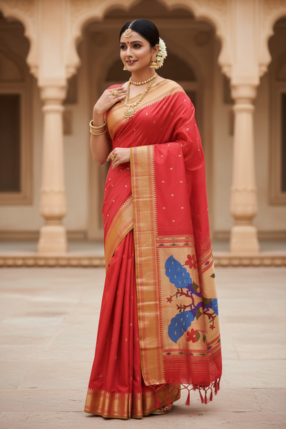 Yeola Fancy Paithani Silk Saree – Pure Handloom Silk with Shoulder Butti & Silk Mark