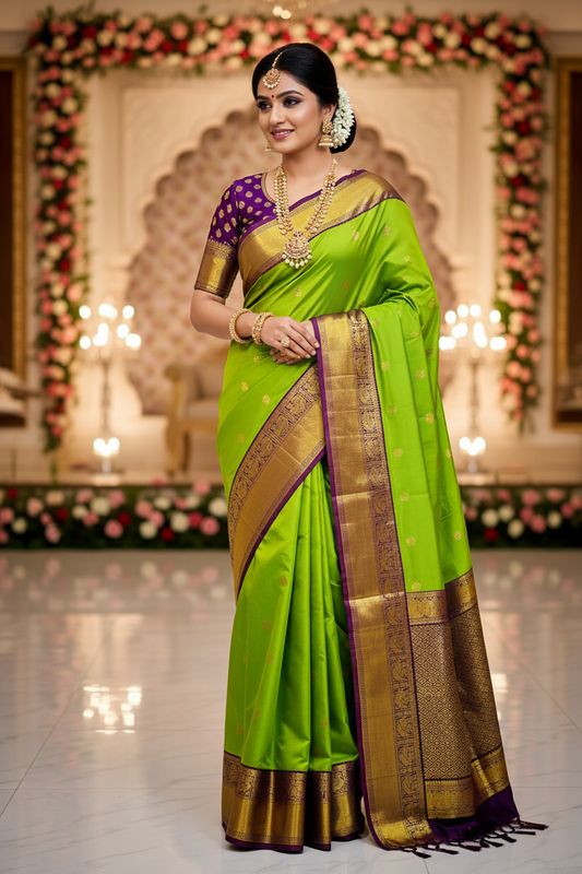 Peacock Colour Designer Zari Butta festival pure silk Kanjivaram Saree silk mark certified
