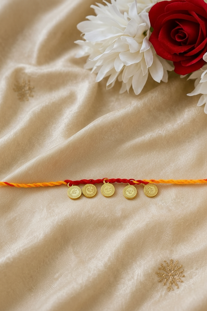 Sacred Mauli Thread Rakhi with Gold Coin Charm