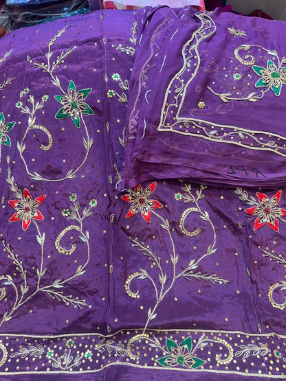 Royal Natural Crepe Ensemble with Handcrafted Jardoji & Dabka Accents