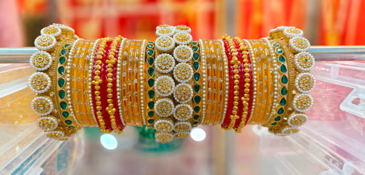Shagun Special Bridal Chuda with Golden Finish | Designer Wedding Chura Set for Brides