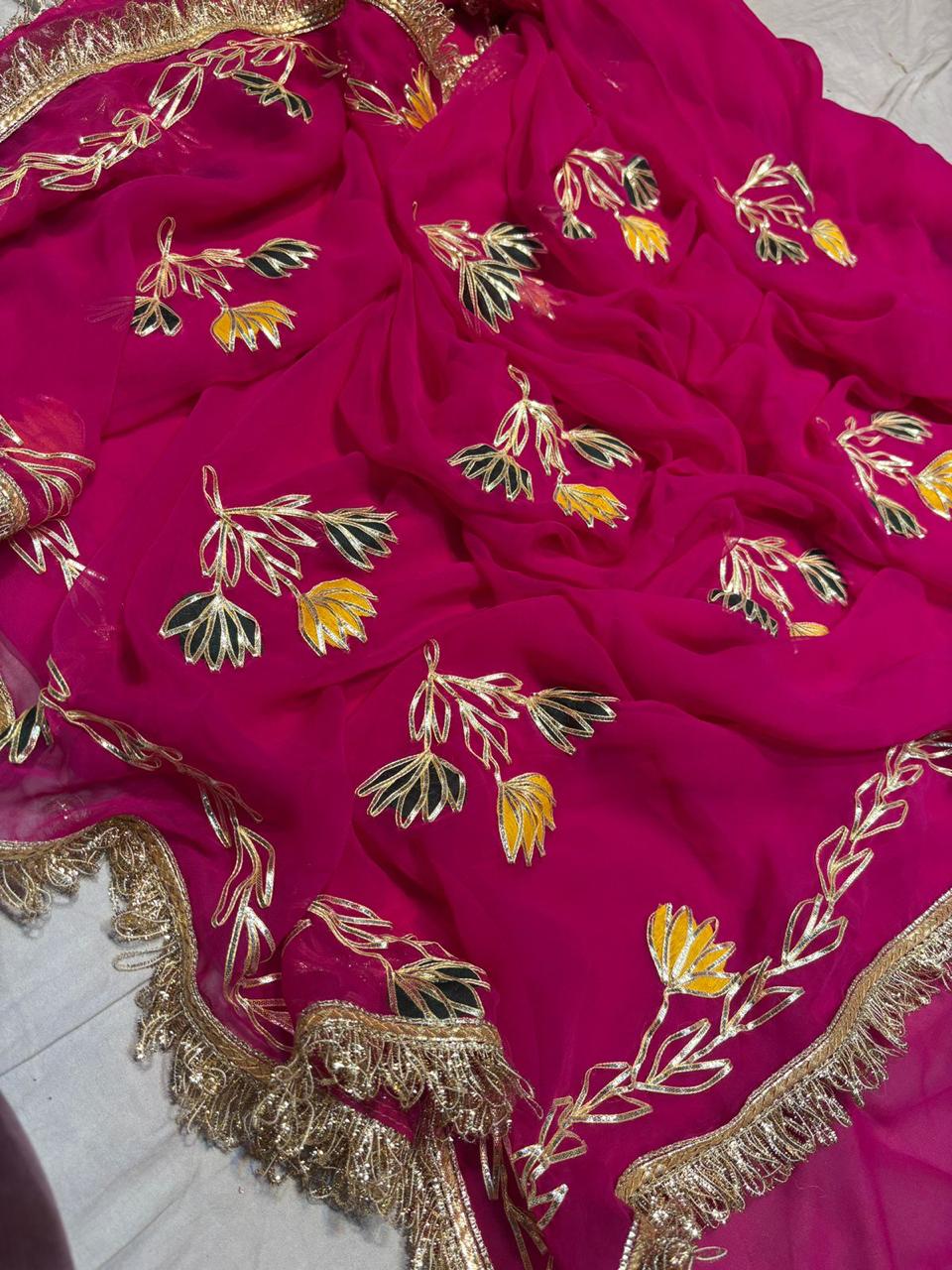 Gota Work Half Pure Chiffon Saree – Elegant Traditional Partywear Saree