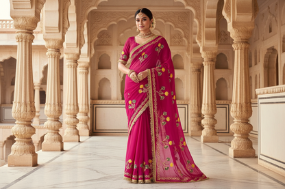 Gota Work Half Pure Chiffon Saree – Elegant Traditional Partywear Saree