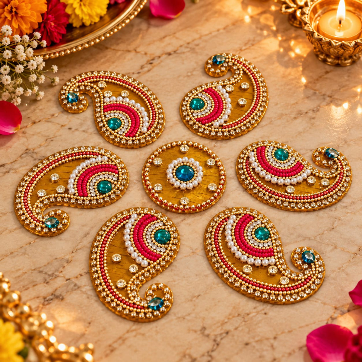 Diamond stone Kairi  Design Elegant 7 piece Acrylic Rangoli set