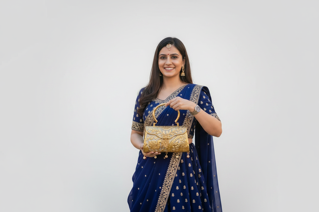 Rajwadi Antique Finish Meenakari Brass Clutch Purse