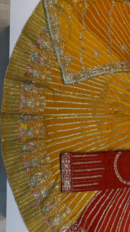 Premium Qualitya Viscose Fabric with Humrahi Pure Contrast Odhani Heavy Fancy Coding Jari Sequence Work Elegant poshak