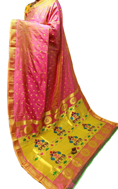 Maharani Kalanjali Handwoven Pure Silk Paithani Saree – All Over Butta with Royal Pallu