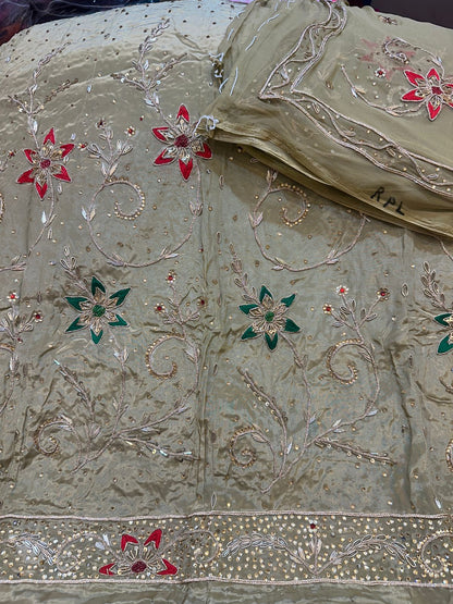 Royal Natural Crepe Ensemble with Handcrafted Jardoji & Dabka Accents