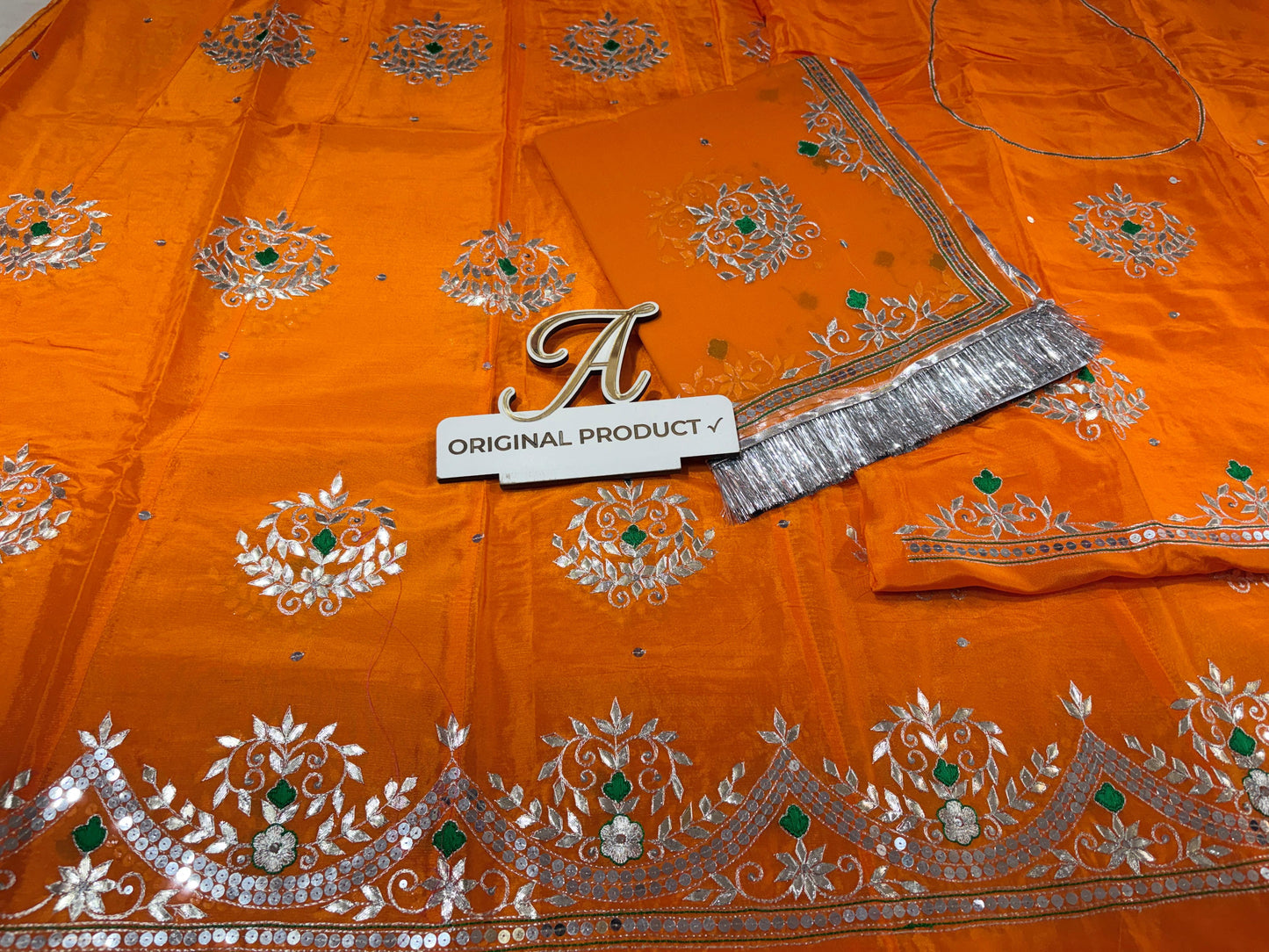 Upada Crepe Thakurji Rajputi Poshak – Pure Odhani with Aari & Silver Gota Patti Handwork (Unstitched)