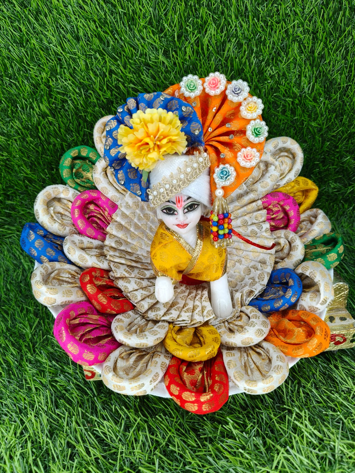 Laddu Gopal Ji Designer Holi Poshak with Mukut (6 Inch) | Festive Dress for Thakur Ji